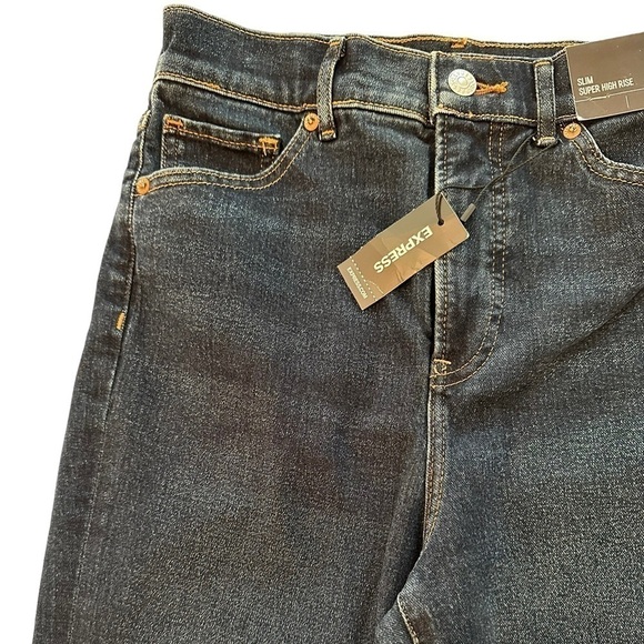 Express NWT Slim Super High Rise Distressed Ripped Knees Jeans LONG - Picture 6 of 7